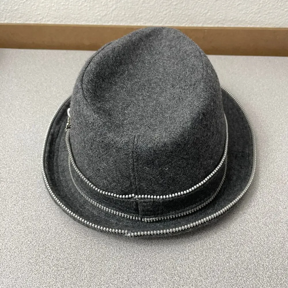 Cha Chas House of Ill Repute Fedora Hat Womens Gray Lined Zip Pocket Skull 6 3/4